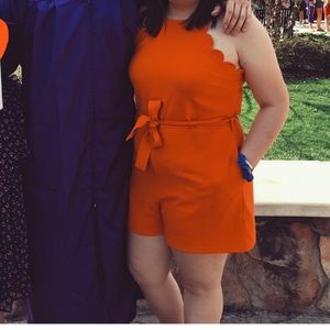 Orange tie scalloped romper